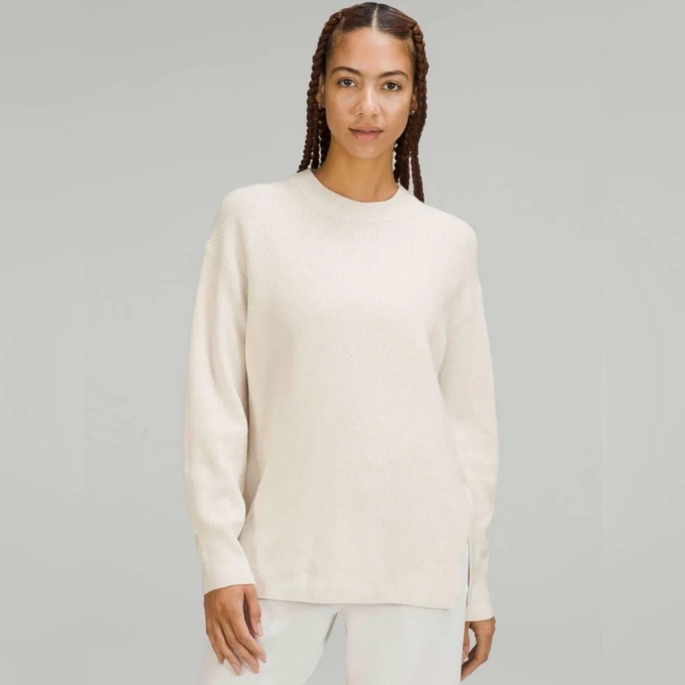 Lululemon Merino Wool-Blend Ribbed Crewneck Sweater White Opal Size 4 - Picture 1 of 7